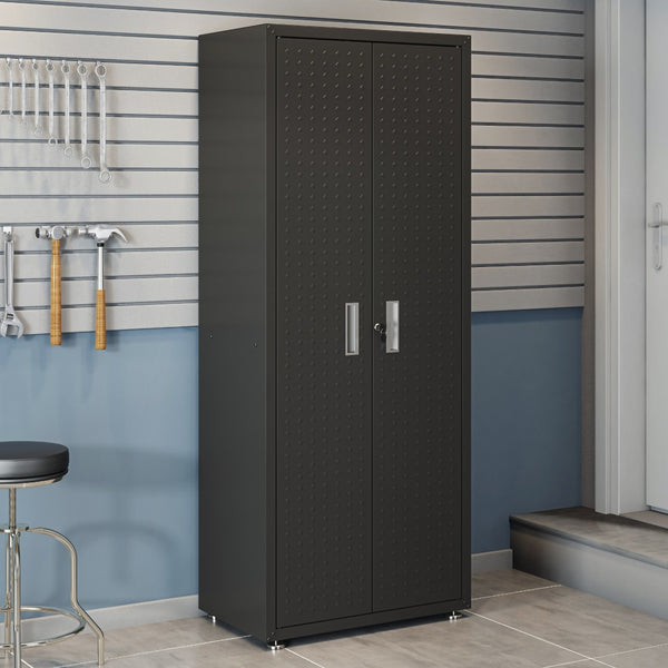 English Elm Rolling Metal Garage Cabinet with Locking Doors Diamond Texture Industrial Storage Charcoal Grey B365P398229