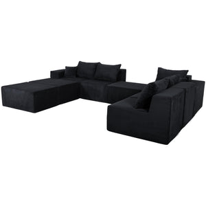 English Elm 8-Piece Modular U-Shaped Sectional Sofa with Oversized Chaise and Bed, Corduroy Luxury, No Assembly Needed Black W3163S00042