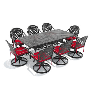 English Elm 9-piece Cast Aluminum Outdoor Dining Set with Oval Table and Eight Swivel Chairs W1710S00330