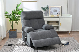 English Elm Oversized Power Lift Recliner Chair with Remote Control, Spacious Fabric Seat and Side Pocket for Comfort and Support Dark Gray W1028P261272