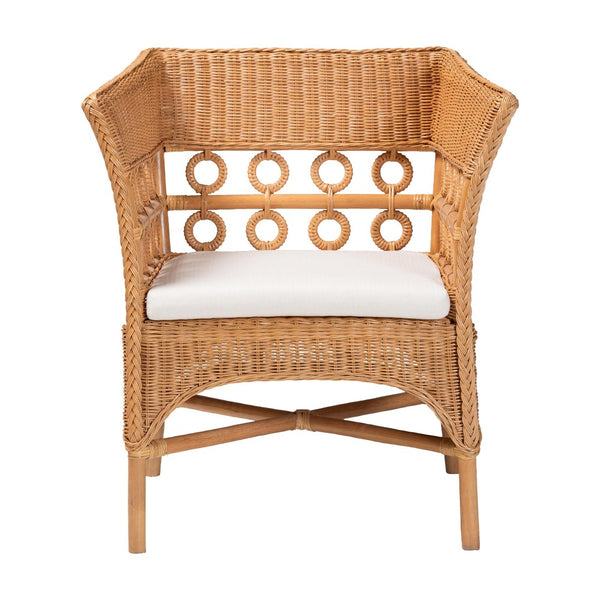 English Elm Bohemian Natural Rattan Accent Chair with Braided Arms for Eclectic Living Rooms B2750P467825