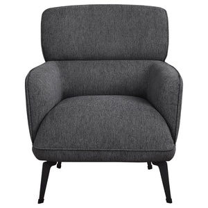 English Elm 1pc Modern Transitional Upholstered Crescent Arm Accent Chair with Rounded Track Arms and Metal Legs Black,Grey 35 L x 31.25 W x 29 H B011P306685