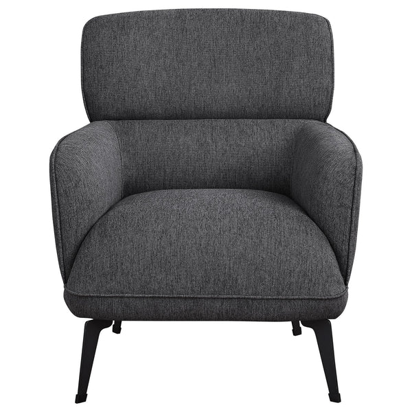 English Elm 1pc Modern Transitional Upholstered Crescent Arm Accent Chair with Rounded Track Arms and Metal Legs Black,Grey 35 L x 31.25 W x 29 H B011P306685