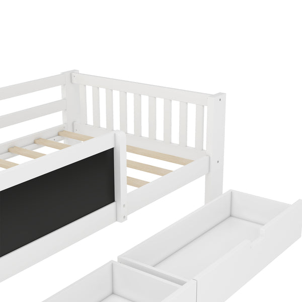 English Elm Twin Chalkboard Platform Bed with Drawers & Shelves, Solid Wood Kids Bed with Storage and Creative Headboard White W1580P362704