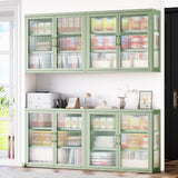 English Elm Retro Style Haze Double Glass Door Wall Cabinet With Detachable Shelves For Office, Dining Room,Living Room, Kitchen and Bathroom Mint Green