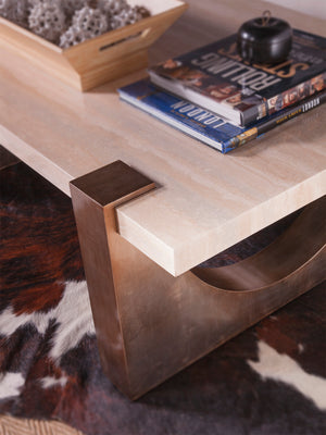 Lexington Artistica Home Impresario Stunning Rectangular Cocktail Table With Silver Travertine Top And Warm Silver Leaf Base Silver Leaf Wood 2060-945