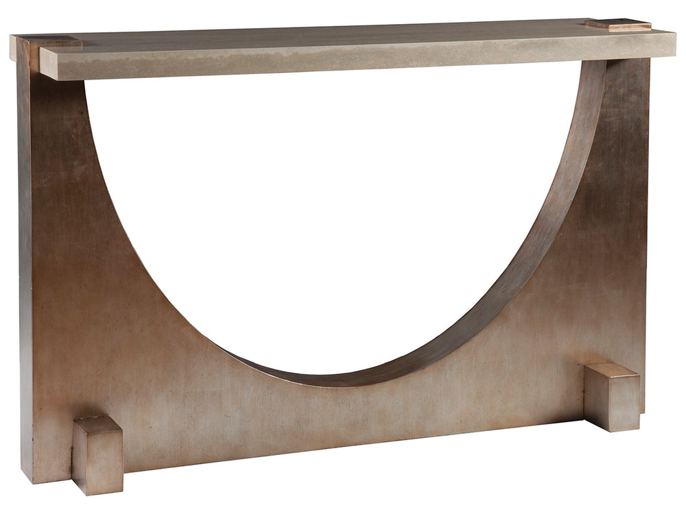Lexington Artistica Home Impresario Console Table – Elegant Italian Silver Travertine Top With Mahogany Base, Signature Design Silver Leaf Wood 2060-966