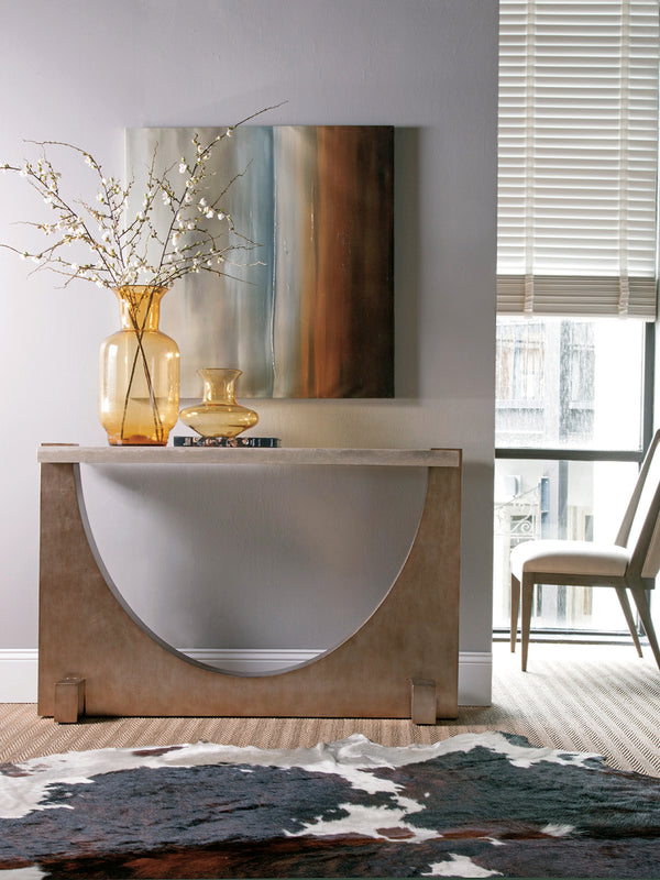 Lexington Artistica Home Impresario Console Table – Elegant Italian Silver Travertine Top With Mahogany Base, Signature Design Silver Leaf Wood 2060-966