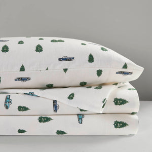 English Elm 4 Pcs Cozy Cal King Flannel Sheet Set With Green Trees & Trucks – Soft, Warm, Easy Care! B035P319770