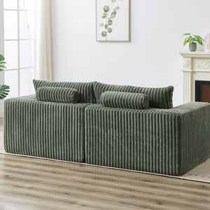 English Elm 87" Oversized Sectional Lounge Chaise - Plush Corduroy Modular Loveseat With Footstools & Pillow W834S00334