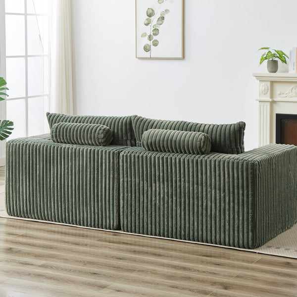 English Elm 87" Oversized Sectional Lounge Chaise - Plush Corduroy Modular Loveseat With Footstools & Pillow W834S00334