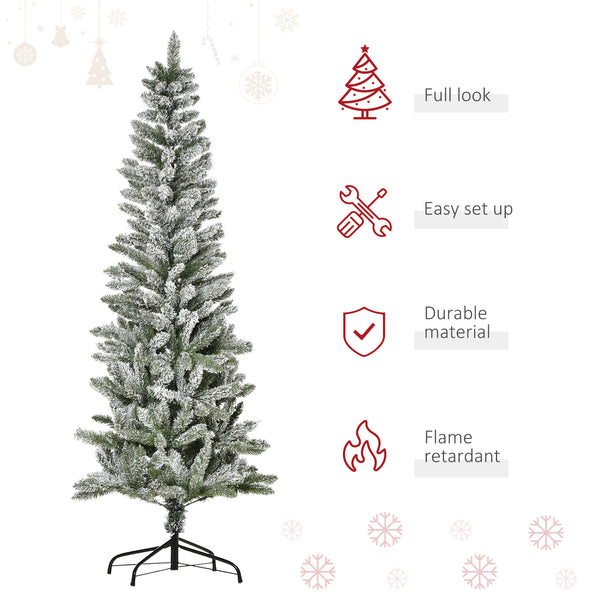 English Elm Homcom 6Ft Slim Snow-Flocked Pine Tree With Easy Setup, 394 Realistic Tips For Festive Spaces W2225P229298