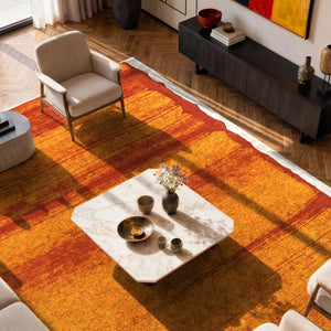 Louis de Poortere Craft Collection Brush Stroke Abstract Area Rug Bold Linework for Modern Living Spaces Orange 4'7 x 6'7 119634