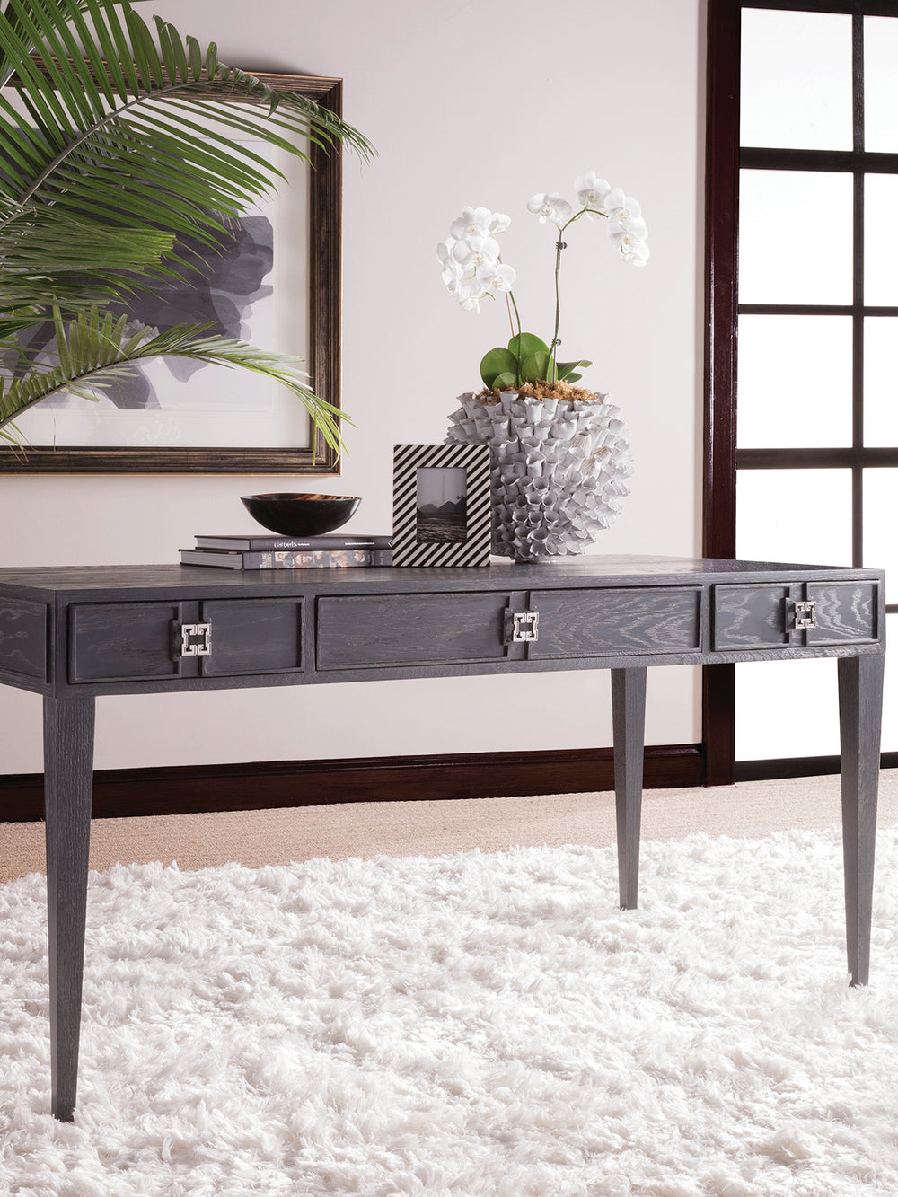 Lexington Artistica Home Penelope Desk - Exquisite Mahogany And Oak Design With Brass Hardware And Soft-closing Drawers Gray Brown Wood 2062-933