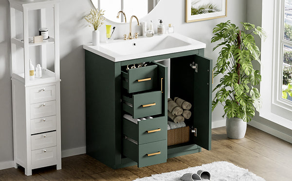 English Elm 30'' Elegant Bathroom Vanity Set With Ceramic Sink, Solid Wood Frame, Soft-Close Doors & Smart Storage N710P191970F
