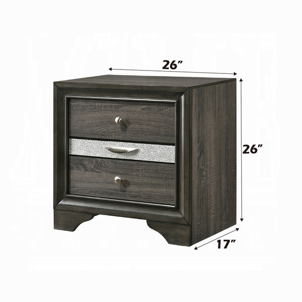 English Elm 2 Drawers With Jewelry Compartment Nightstand - Stylish Gray Storage Solution For Modern Bedrooms B016P253358