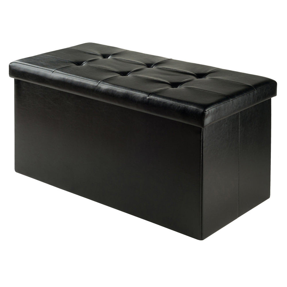 Winsome Wood Ashford Multi-functional Storage Ottoman In Black Faux Leather - Stylish Seating & Organizer Black Polyurethane 20627-winsome-wood