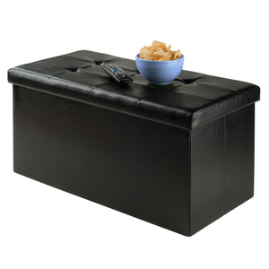 Winsome Wood Ashford Multi-functional Storage Ottoman In Black Faux Leather - Stylish Seating & Organizer Black Polyurethane 20627-winsome-wood