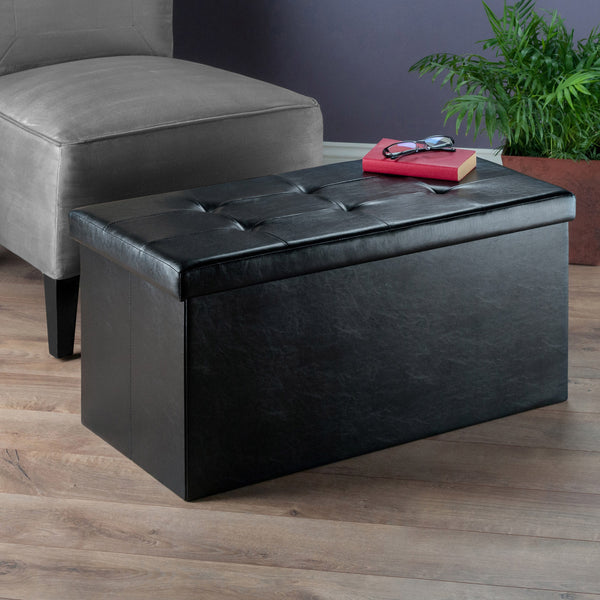 Winsome Wood Ashford Multi-functional Storage Ottoman In Black Faux Leather - Stylish Seating & Organizer Black Polyurethane 20627-winsome-wood