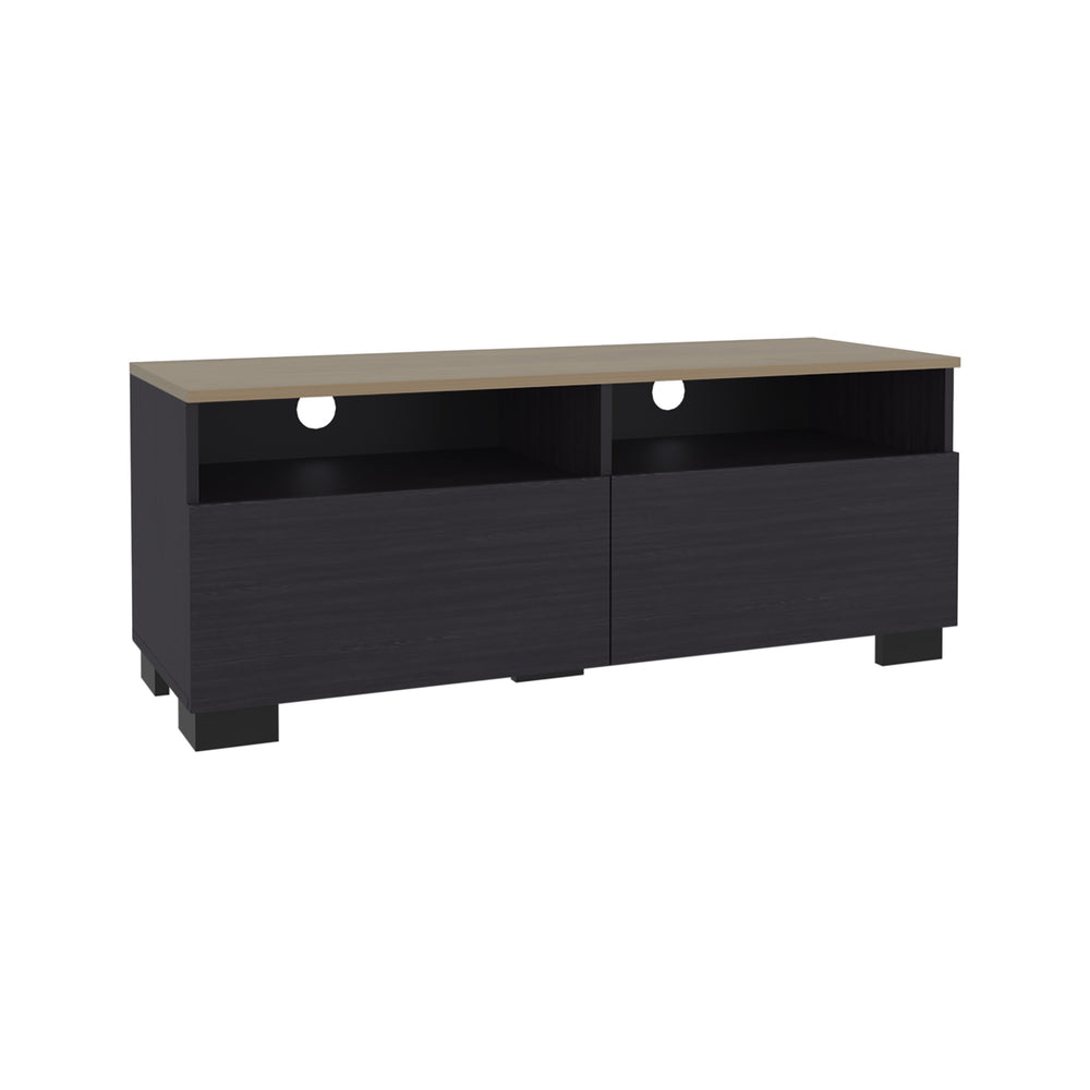 English Elm Colman Minimalist TV Stand with Open Shelves, Durable Engineered Wood, Compact 44.5" Black Oak B200P362042