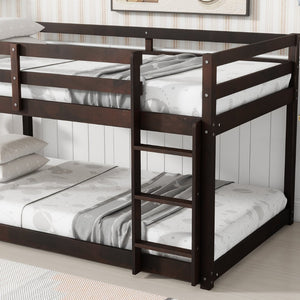 English Elm Solid Twin Over Twin Bunk Bed In Espresso Finish – Sturdy Rubberwood With Ladder & Strengthened Slats W504P191669-GIGA