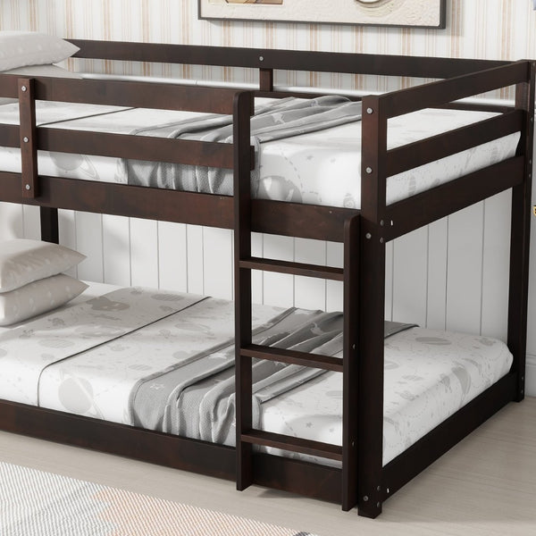 English Elm Solid Twin Over Twin Bunk Bed In Espresso Finish – Sturdy Rubberwood With Ladder & Strengthened Slats W504P191669-GIGA