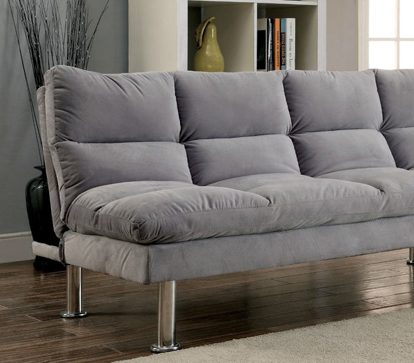 English Elm Contemporary Microfiber Futon Sofa Converts to Bed with Chrome Legs, Compact Space-Saving Design, Durable Upholstery Gray 40 L x 67 W x 8 H B2741P363779