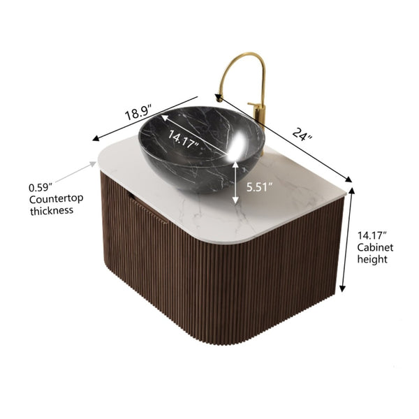 English Elm Dina Floating Bathroom Vanity with Sintered Stone Top and Crystal Glass Basin Black,Dark Walnut W2615S00276