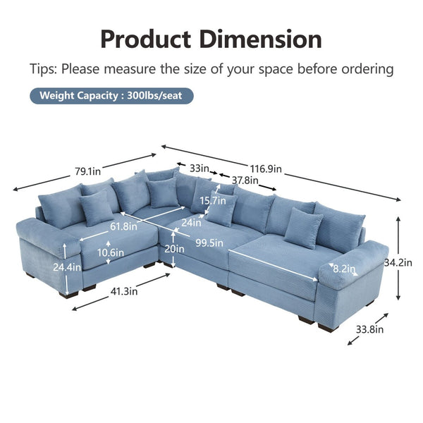 English Elm Oversized Modular Sectional Couch For Ultimate Comfort, Ergonomic Design, 13 Pillows, Easy Assembly, Blue W714S01358-GIGA