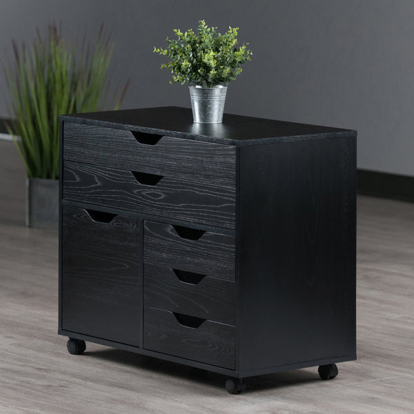 Winsome Wood Halifax 3-section Mobile Storage Cabinet With 5 Easy-glide Drawers For Organizing Your Space Black Composite Wood 20633-winsome-wood