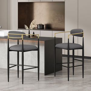 English Elm Christopher Knight Home® - Barstools Set Of 2 - Stylish Gray Upholstered Bar Stools With Backrest & Iron Legs For Versatile Spaces N779P248198G