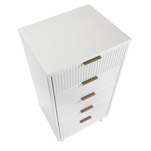 English Elm Granville 24" White 5-Drawer Chest With Gold Hardware – Elegant Storage & Modern Glam Design B365S00068