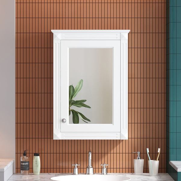 English Elm 20" Medicine Cabinet with Mirror — Space-Saving Wall-Mounted Bathroom Storage with Adjustable Shelf, Modern Carved Design White N710P317680K