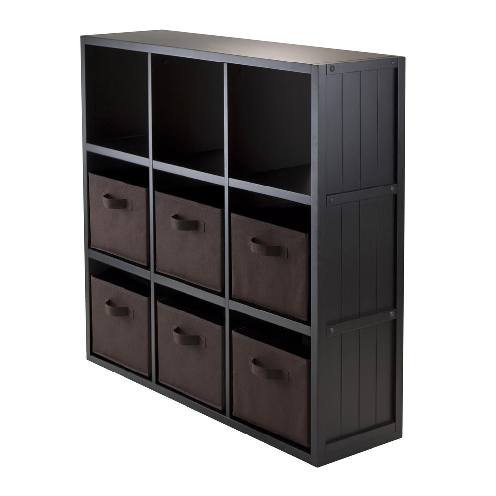 Winsome Wood Timothy 7-piece 3x3 Storage Shelf & 6 Foldable Baskets - Modern Organization In Black & Chocolate Finish Black Composite Wood 20642-winsome-wood