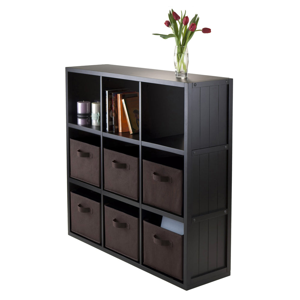 Winsome Wood Timothy 7-piece 3x3 Storage Shelf & 6 Foldable Baskets - Modern Organization In Black & Chocolate Finish Black Composite Wood 20642-winsome-wood