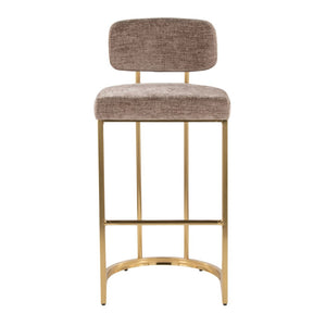 English Elm Fixed-height Barstools Powder Coated Steel Frame Brown Upholstered Seat Set of Two Brown+Gold B202P471217