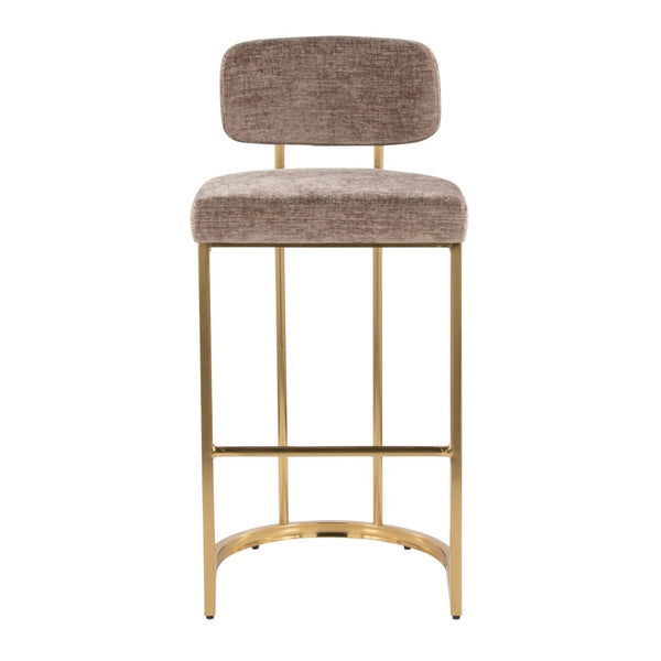 English Elm Fixed-height Barstools Powder Coated Steel Frame Brown Upholstered Seat Set of Two Brown+Gold B202P471217