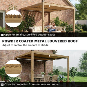 English Elm Outdoor Louvered Steel Pergola with Solar Led Lights and Adjustable Shade Roof T3971S00203