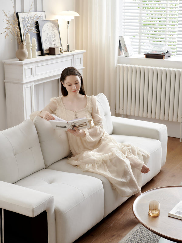 English Elm 3 Seater Sofa Modern 89" Beige Velvet Couch for Small Spaces Cat-Friendly Waterproof Scratch-Resistant W2656S00001