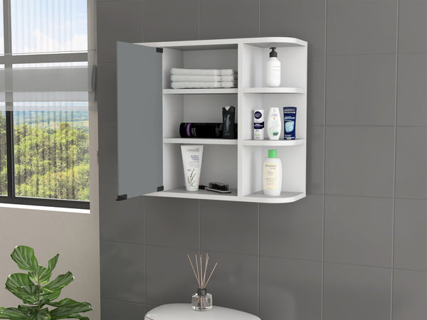 English Elm Valdez Bathroom Medicine Cabinet Mirror with Six Open Shelves and Central Mirrored Door, Durable White 27 L x 18 W x 6 H B128P148818