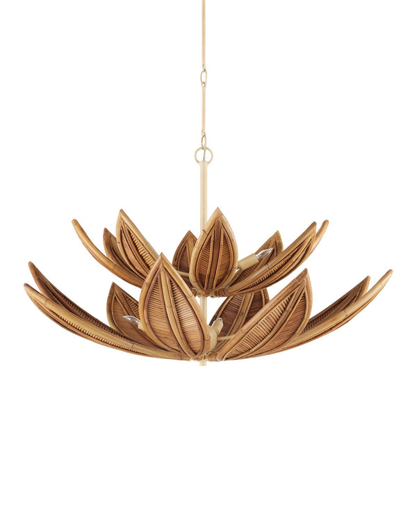 Currey & Company Cubana Two-tier Chandelier - Hand-crafted Rattan Leaves With Warm Glow, Adjustable Height, Elegant Design Natural Rattan ,Wrought Iron 9000-1298-currey-company