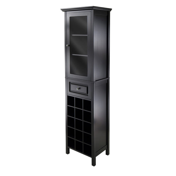 Winsome Wood Burgundy Wine Display Tower - Elegant Black Cabinet With 15 Slots, Glass Door, And Storage Drawer Black Composite Wood ,Glass 20667-winsome-wood