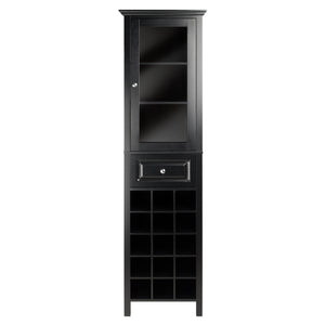 Winsome Wood Burgundy Wine Display Tower - Elegant Black Cabinet With 15 Slots, Glass Door, And Storage Drawer Black Composite Wood ,Glass 20667-winsome-wood