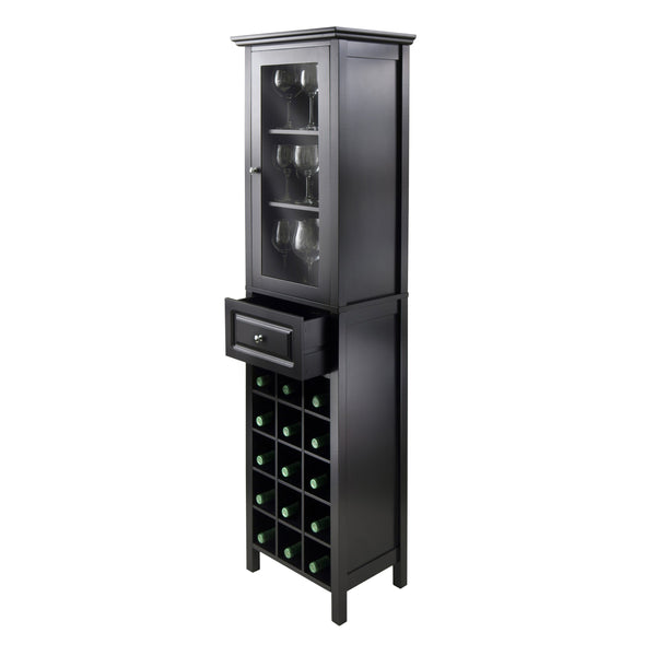 Winsome Wood Burgundy Wine Display Tower - Elegant Black Cabinet With 15 Slots, Glass Door, And Storage Drawer Black Composite Wood ,Glass 20667-winsome-wood