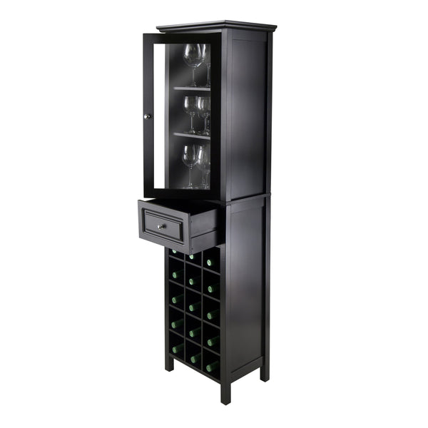 Winsome Wood Burgundy Wine Display Tower - Elegant Black Cabinet With 15 Slots, Glass Door, And Storage Drawer Black Composite Wood ,Glass 20667-winsome-wood