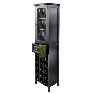 Winsome Wood Burgundy Wine Display Tower - Elegant Black Cabinet With 15 Slots, Glass Door, And Storage Drawer Black Composite Wood ,Glass 20667-winsome-wood
