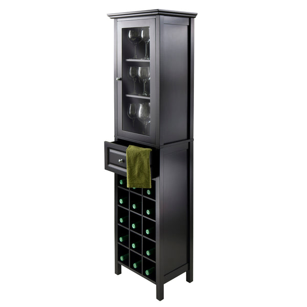 Winsome Wood Burgundy Wine Display Tower - Elegant Black Cabinet With 15 Slots, Glass Door, And Storage Drawer Black Composite Wood ,Glass 20667-winsome-wood