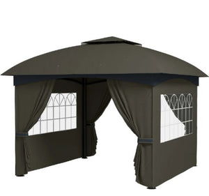 English Elm Double Tier Outdoor Gazebo with Arched Windows Steel Frame and Uv Resistant Polyester Canopy Dark Gray T3971P426847
