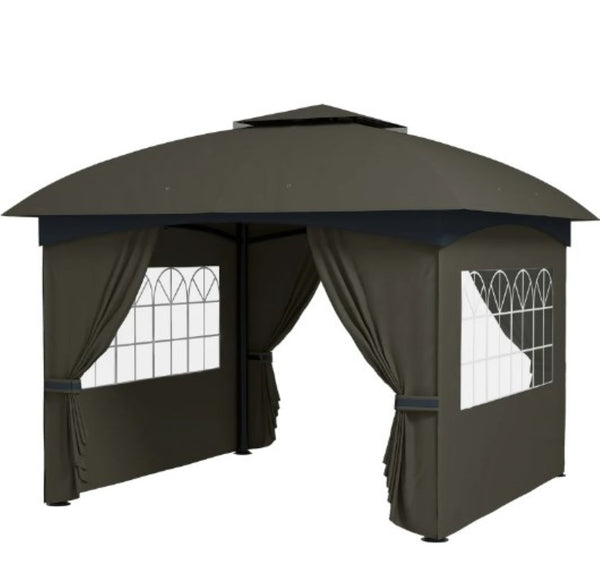 English Elm Double Tier Outdoor Gazebo with Arched Windows Steel Frame and Uv Resistant Polyester Canopy Dark Gray T3971P426847