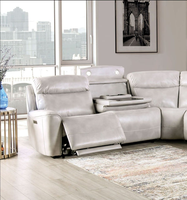 English Elm Power Reclining L-shaped Sectional with Wireless Charging Console and Zero Gravity Leatherette Taupe B2741S00786